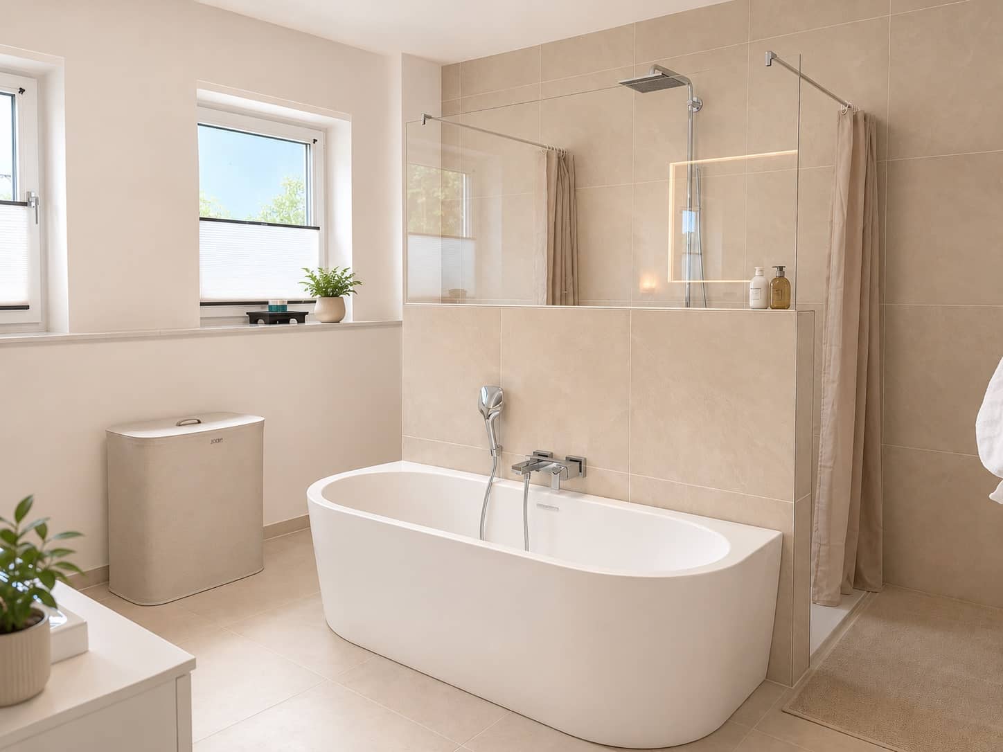 Modernes Bad mit Badewanne und Dusche